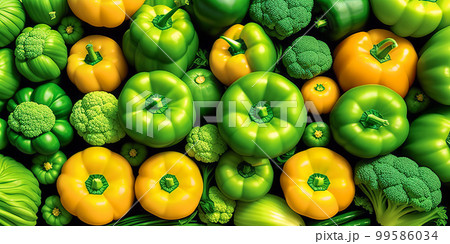 green and yellow vegetables background. Healthy food concept. Green vegetables and leafy food background of fresh garden produce, organically grown as symbol of health. generative ai green and yellow vegetables background. Healthy food concept. Green vegetables and leafy food background of fresh garden produce, organically grown as symbol of health. generative ai 99586034