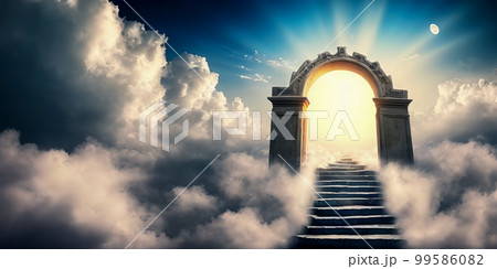 Gate to heaven. Staircase to heaven. gates of heaven that wait after death. Generative AI 99586082