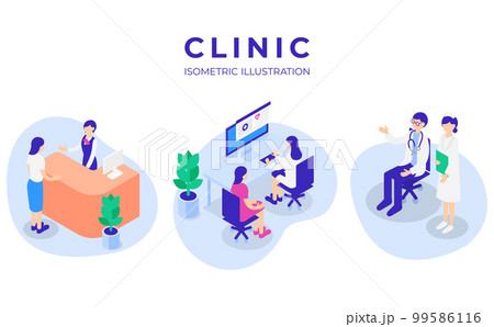 クリニックのアイソメトリックイラストセット 99586116