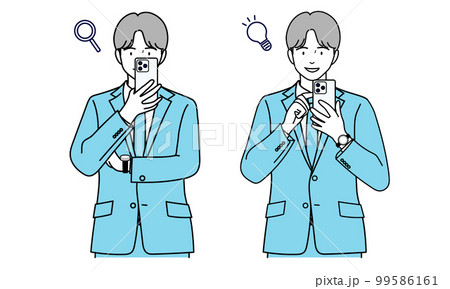 スーツの若い男性・スマホで検索・調べる 99586161