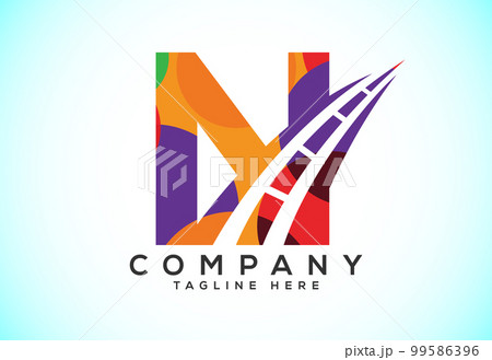 Letter N with road logo sign. Polygonal style logo for highway maintenance and construction. 99586396