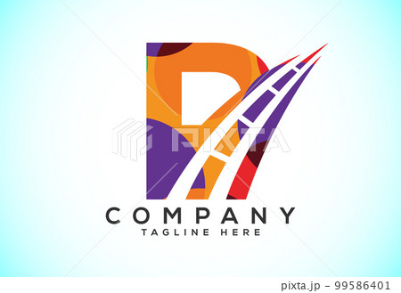 Letter P with road logo sign. Polygonal style logo for highway maintenance and construction. 99586401