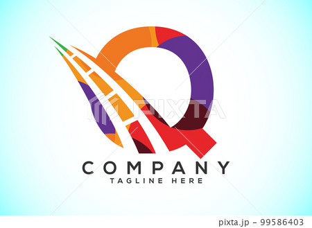Letter Q with road logo sign. Polygonal style logo for highway maintenance and construction. 99586403
