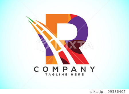 Letter R with road logo sign. Polygonal style logo for highway maintenance and construction. 99586405