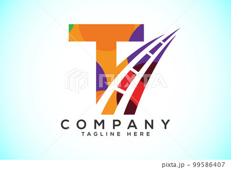 Letter T with road logo sign. Polygonal style logo for highway maintenance and construction. 99586407