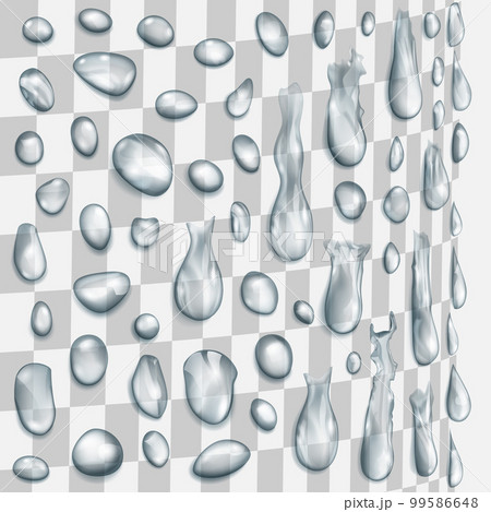 Transparent gray drops flowing along a cylindrical surface 99586648