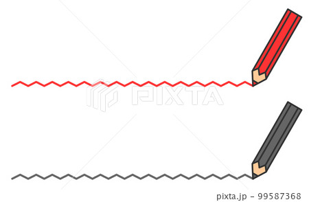 文房具の鉛筆で横向きのギザギザ線を描くイラスト 99587368