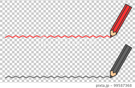 文房具の鉛筆で横向きのギザギザ線を描くイラスト 99587368