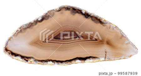 Amazing brown Agate Crystal cross section from Brasil with backlight isolated on white background. Natural translucent agate crystal surface, Abstract structure slice mineral stone macro closeup. Amazing brown Agate Crystal cross section from Brasil with backlight isolated on white background. Natural translucent agate crystal surface, Abstract structure slice mineral stone macro closeup. 99587939