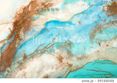 Painting background, new blue artwork for design. liquid ink art painting on paper. Image of original artwork watercolor alcohol ink paint on high quality paper. Acrylic modern trendy painting 99588088