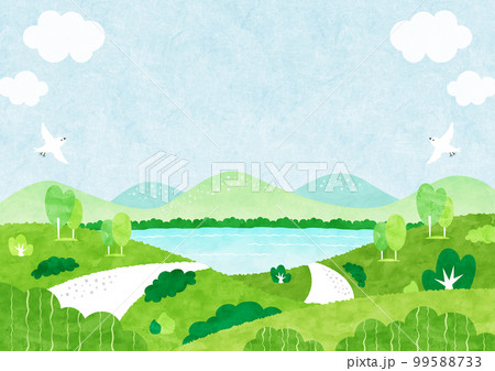 海の見える山道の風景 自然あふれる水彩背景イラスト 海の見える山道の風景 自然あふれる水彩背景イラスト 99588733