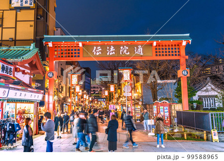 日本の東京都市景観 浅草寺・仲見世通りから賑う伝法院通りを望む=2月20日 日本の東京都市景観 浅草寺・仲見世通りから賑う伝法院通りを望む=2月20日 99588965