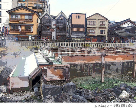 草津温泉の湯畑。イラスト風の写真。 99589230
