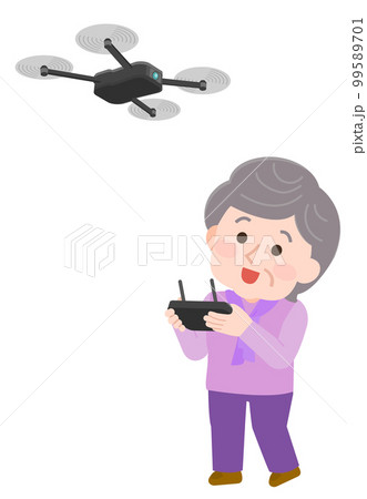 ドローンを操作する高齢女性1 イラスト ドローンを操作する高齢女性1 イラスト 99589701