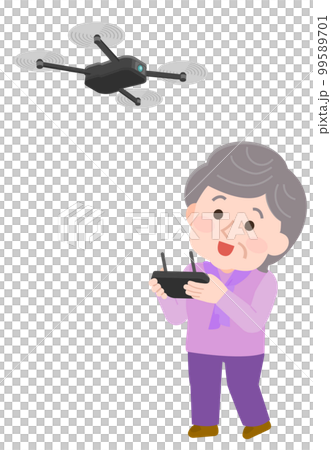 ドローンを操作する高齢女性1 イラスト ドローンを操作する高齢女性1 イラスト 99589701