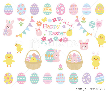 イースター　ひよこ　うさぎ　かわいい　イラスト　素材　セット 99589705