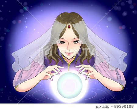 水晶に手をかざす女性 99590189