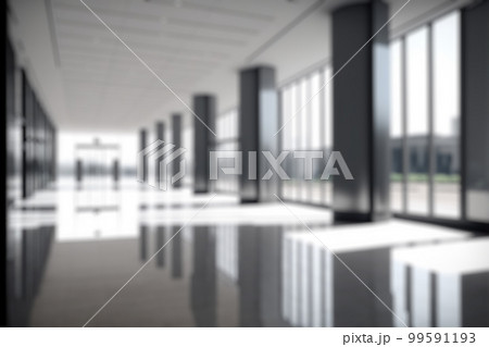 Blur background of empty entrance hall of modern public station or large convention center lobby 99591193