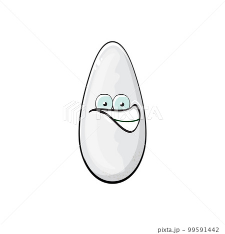 Rice character. Cartoon rice grain characters isolated on white background. Funky rice character with eyes and mouth. Vector white rice clip art, emoji, label and sticker 99591442