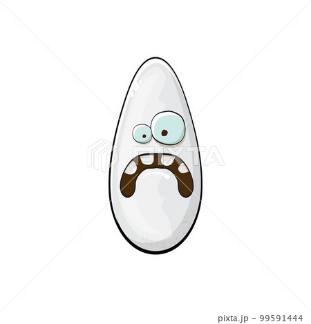Rice character. Cartoon rice grain characters isolated on white background. Funky rice character with eyes and mouth. Vector white rice clip art, emoji, label and sticker 99591444
