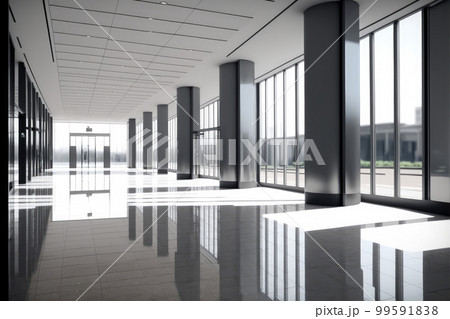 Empty entrance hall of modern public station or large convention center lobby 99591838