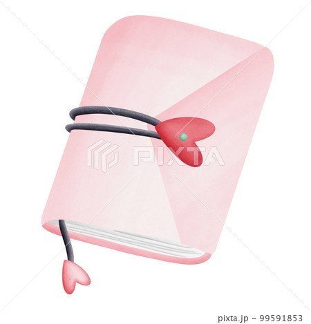 Pink Pastel Love Diary Cute Romantic Watercolor Clipart. Paris In Love collection with lovely pink diary for romantic design element, love art, wedding watercolor illustration. 99591853