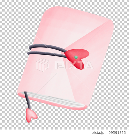 Pink Pastel Love Diary Cute Romantic Watercolor Clipart. Paris In Love collection with lovely pink diary for romantic design element, love art, wedding watercolor illustration. 99591853