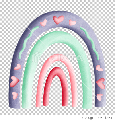 Love Pastel Rainbow Cute Romantic Watercolor Clipart. Paris In Love collection with lovely pink rainbow for romantic design element, love art, wedding watercolor illustration. 99591863