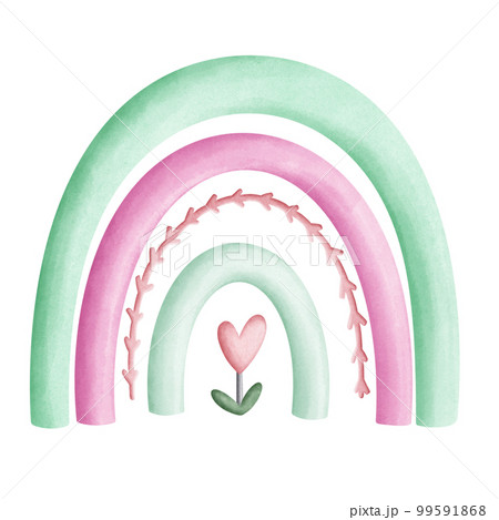 Love Pastel Rainbow Cute Romantic Watercolor Clipart. Paris In Love collection with lovely pink rainbow for romantic design element, love art, wedding watercolor illustration. 99591868