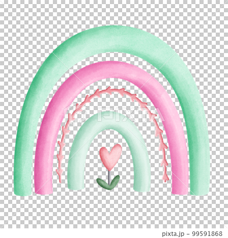 Love Pastel Rainbow Cute Romantic Watercolor Clipart. Paris In Love collection with lovely pink rainbow for romantic design element, love art, wedding watercolor illustration. 99591868