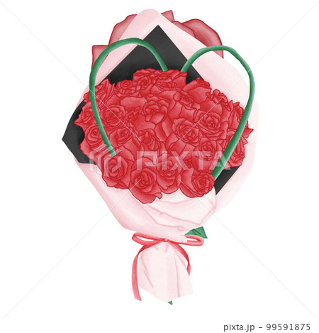 Red Rose Flowers Cute Romantic Watercolor Clipart. Paris In Love collection with rose flowers bouquet for romantic design element, love art, wedding watercolor illustration. 99591875