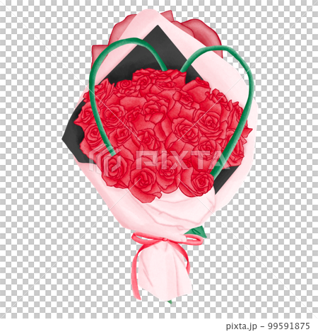 Red Rose Flowers Cute Romantic Watercolor Clipart. Paris In Love collection with rose flowers bouquet for romantic design element, love art, wedding watercolor illustration. 99591875