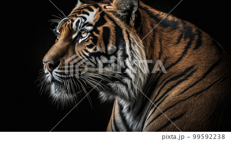 The tiger in hyper-realistic representation: detailed close-up from the side 99592238