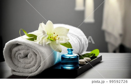 AI Generative image, spa accessory composition set in spa hotel wellness center 99592726
