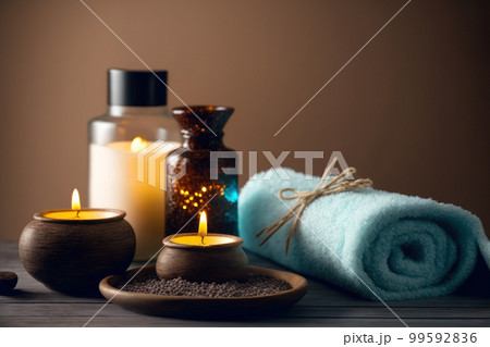 AI Generative image, spa accessory composition set in spa hotel wellness center 99592836