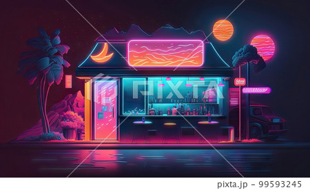 AI generated abstract roadside motel in neon light AI generated abstract roadside motel in neon light 99593245
