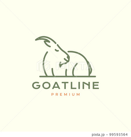 mountain goat long horn sit relax line art minimal logo design vector icon illustration template 99593564
