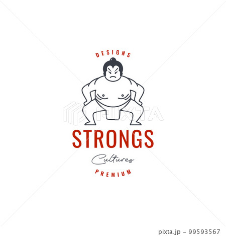 japan man sumo wrestler fat strong lines art hipster vintage logo design vector icon illustration template 99593567