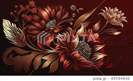 Oil flower painting, botanic print on canvas, greeting card, nature concept. Generated AI. 99594930