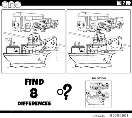 differences game with cartoon vehicles coloring page 99596603