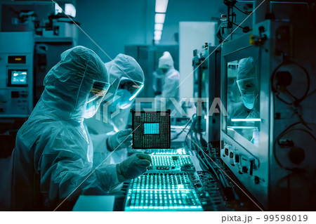 Scientists in the lab working on cpu chip and technologies Scientists in the lab working on cpu chip and technologies 99598019