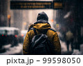 Man in the city walking at snow storm 99598050
