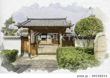 水彩画風 称名寺 山門 奈良県奈良市 水彩画風 称名寺 山門 奈良県奈良市 99598834