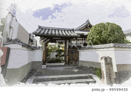 水彩画風 慈眼寺 山門 奈良県奈良市 水彩画風 慈眼寺 山門 奈良県奈良市 99599430