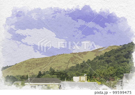 水彩画風 若草山眺望 奈良県奈良市のイラスト素材 [99599475] - PIXTA