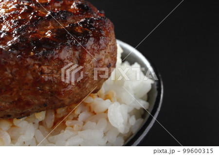 茶碗に盛ったご飯の上にのったハンバーグ 茶碗に盛ったご飯の上にのったハンバーグ 99600315