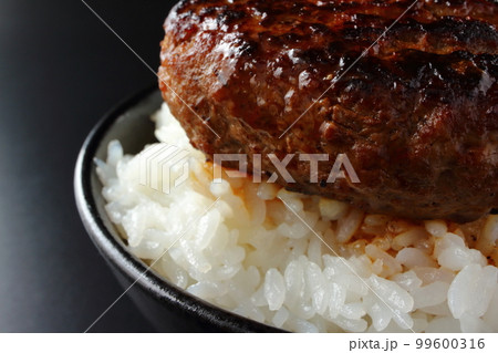 茶碗に盛ったご飯の上にのったハンバーグ 茶碗に盛ったご飯の上にのったハンバーグ 99600316