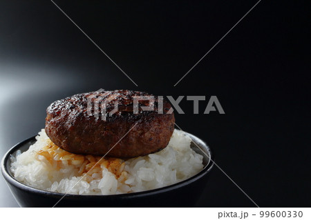 茶碗に盛ったご飯の上にのったハンバーグ 99600330