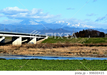 利根川、昭和橋脇の土手の上から真っ直ぐ北の男体山を見る 利根川、昭和橋脇の土手の上から真っ直ぐ北の男体山を見る 99600435