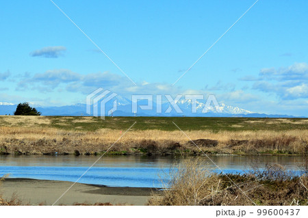 利根川、昭和橋脇の土手の上から真っ直ぐ北の男体山を見る 99600437
